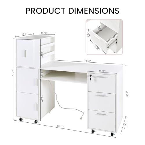 Professional Nail Manicure Table with Storage & Power Outlets