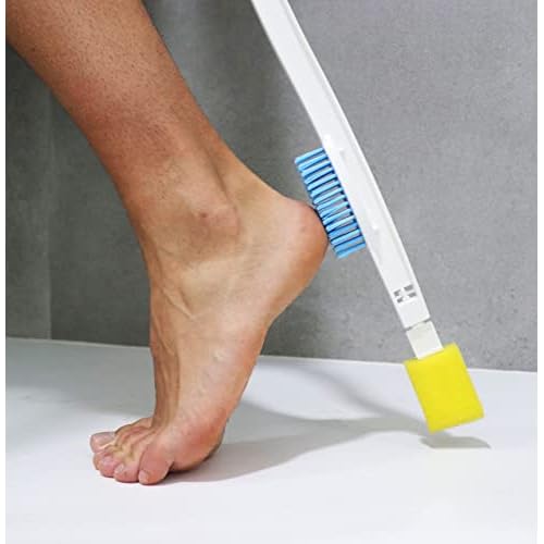 KMINA Long Handled Foot Brush and Toe Cleaner for Disabled, Toe Cleaners Between Toes Brush for Seniors, Long Reach Foot Scrubber Includes Spare Parts