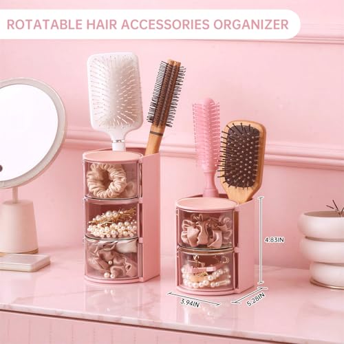 Pink 2-Layer Rotatable Hair & Jewelry Organizer - Clear Acrylic Storage Box