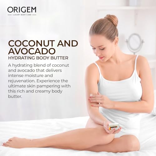 ORIGEM Body Butter for Dry Skin ? Deep Hydration & Skin Repair ? Coconut, Avocado, Shea & Argan Oil ? Vitamin E Moisturizer for Women ? Non-Greasy Body Cream ? 8 Oz