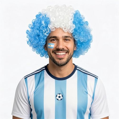 Argentina Flag Afro Wig for Soccer Fans