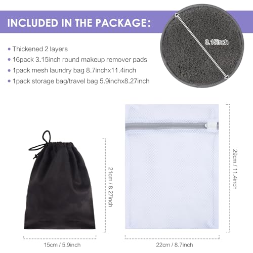 SUNLAND Reusable Makeup Remover Pads 16-Pack Microfiber