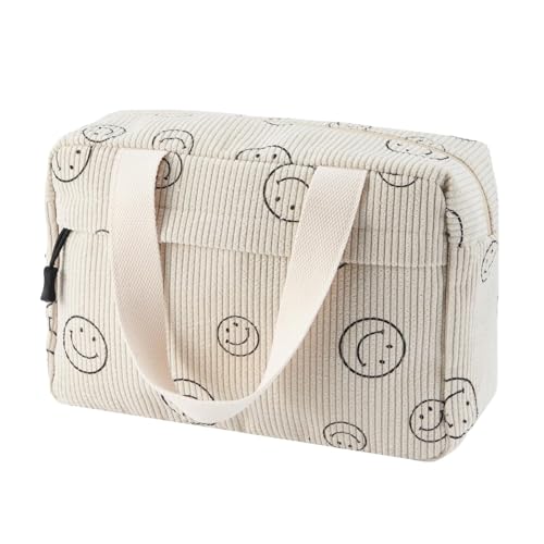 Large Makeup Bag for Women Corduroy Cosmetic bag Make up Bags Zipper Pouch with handle Cosmetic Organizer Toiletry Bag for Travel Storage