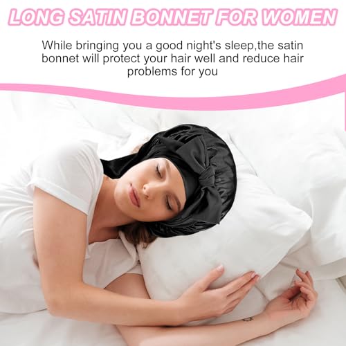 Abeillo Large Silk Bonnet for Women - Satin Hair Cap with Tie Band