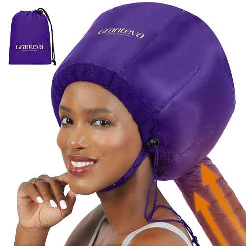Bonnet Hair Dryer Attachment w/A Headband Integrated That Reduces Heat Around Ears & Neck - Diffuser Cap for Hair Dryer Curly Hair, Speeds Up Drying Time, Deep Conditioning at Home - Large (Purple)