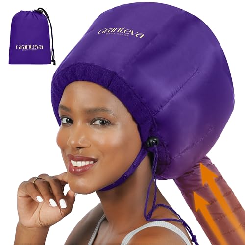 Granteva Purple Bonnet Hair Dryer Attachment with Headband - Diffuser Cap for Curly Hair, Heat Reduction & Faster Drying