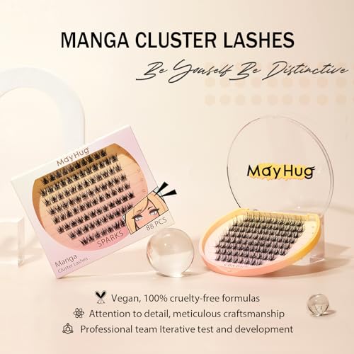 Mayhug Lash Clusters 88 Pcs Cluster Eyelash Extensions Anime Lashes D Curl False Eyelashes Fluffy Lashes Wispy DIY Lash Extensions at Home (Sparky,Mix8-16mm)