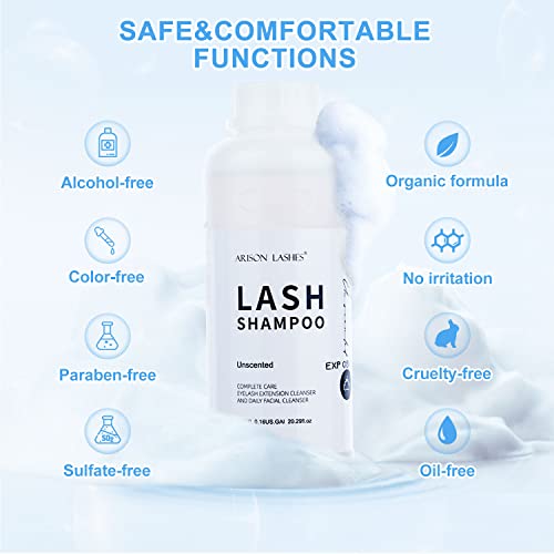 Arison Eyelash Eyelash Extension Shampoo 600ml / Eyelid Foaming Cleanser/Wash for Extensions and Natural Lashes/Paraben & Sulfate Free Safe Makeup & / Professional & Self Use (unscented)¡¦
