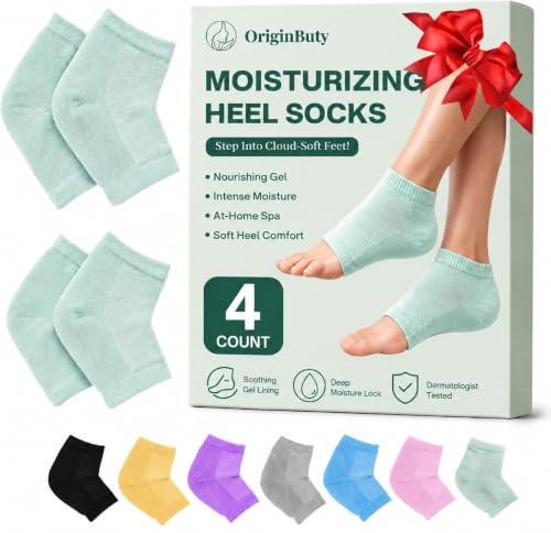 Green Moisturizing Cotton Heel Socks for Cracked Feet, Deep Hydration, 2 Pairs