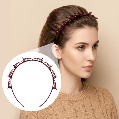 Lekgavd 2-Pack Non-Slip Hairpin Braided Headbands - Black & Brown