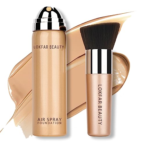 LOKFAR AirBrush Foundation Spray, Silky Mist Foundation Spray Makeup Set with Brush, Full Coverage Foundation for Smooth Radiant Finish, Formula Breathable Lightweight Hydrating | #01 Porcelain