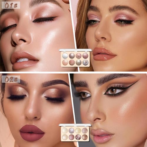 Baked Shimmer Eyeshadow Palette - Pearl Metallic Rose Gold