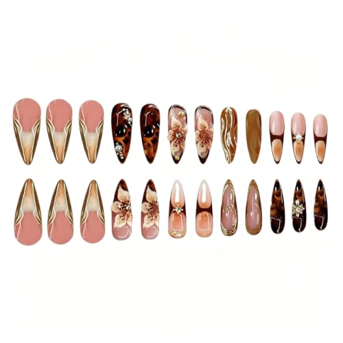Fall 3D Floral Press On Nails Medium Almond - 24pc