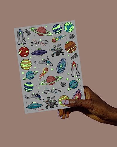 Space Glow in Dark Temporary Tattoos for Kids - 50 pc
