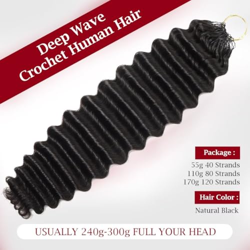 LOLly Hair 1B# 16 Inch Feather Human Crochet Hair Pre-Looped 110g Deep Wave