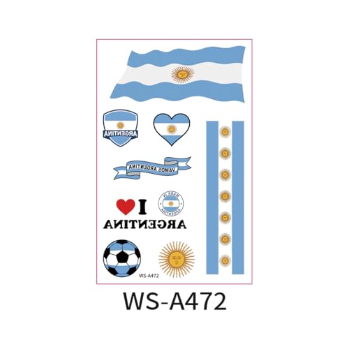 Rdntbeu Argentina Temporary Tattoos Style-15 - Argentine Flag & Sun of May Face Stickers for 2026 World Cup & Parties
