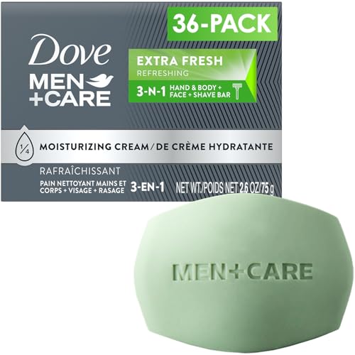 Dove Men+Care Soap Bar, Extra Fresh Scent 36-Pack ? Hydrating 3-in-1 Body, Hand, and Face Cleanser for Men, 2.6 Oz Ea
