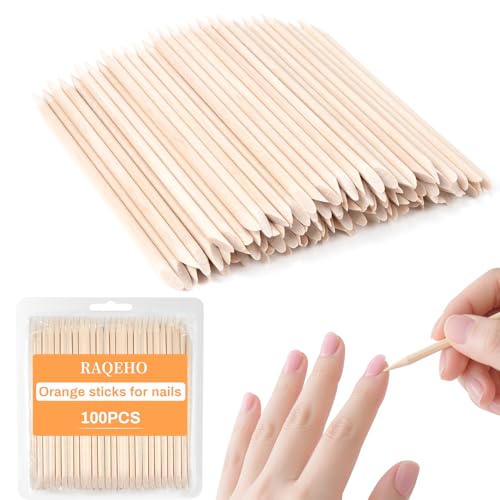 100PCS Double Sided Nail Cuticle Pushers - Wooden Orange Sticks for Nails, Manicure & Nail Art