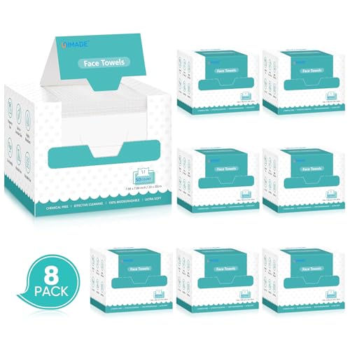 UNIMADE Disposable Face Towels - 8 Boxes, 400 Count, Soft & Gentle Facial Wipes