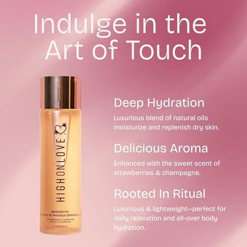 High On Love Natural Body Oil with Hemp Seed, Grape Seed, & Vitamin E Oil - Moisturizing Body Glow with a Non-Greasy, Glowy Finish (120 ml) (Strawberries & Champagne)