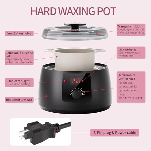 Wax Warmer, Waxing Kit for Women, Hot Melt Hard Wax Warmer for Hair Removal, Wax Heater wax kit with Non-Stick Easy Clean Pot for Home or Salon.