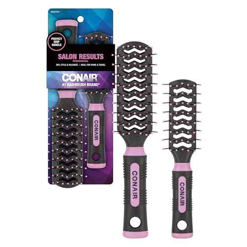 Conair Salon Results Vent Hairbrush Set - Detangling Hair brush - suitable for men and women - features Travel + Full-size - Pink/Black