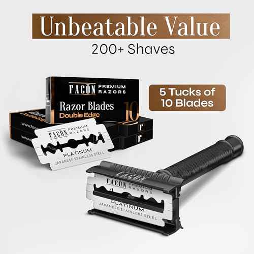 Fac?n Double Edge Safety Razor for Men & Women - Butterfly Open Stainless Steel Razor w/ 50 Platinum Double Edge Safety Razor Blades, Single Blade Razor for Smooth Close Shave, Reusable & Eco-Friendly