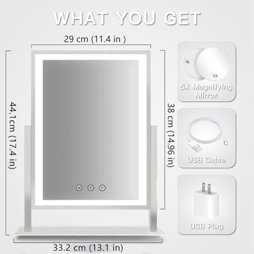 Hollywood Vanity Mirror with LED Lights, 17.3" x 13", 3 Color Modes