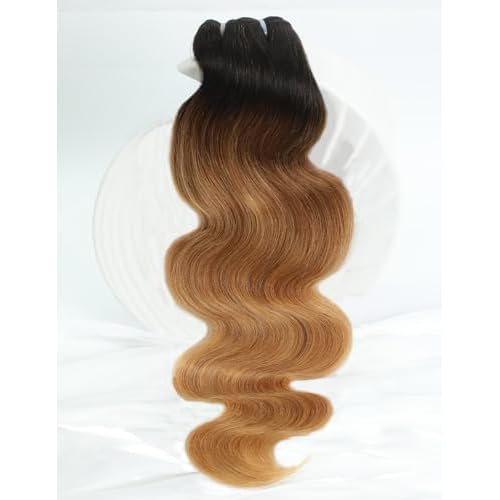 Ombre Bundles Human Hair, 13A Raw Indian Hair Bundles Body Wave, 14 Inch Colored Honey Blonde 1B27 Ombre Human Hair Bundles, 2 Years Service Life, Keep Texture Silky Soft Tangle-Free