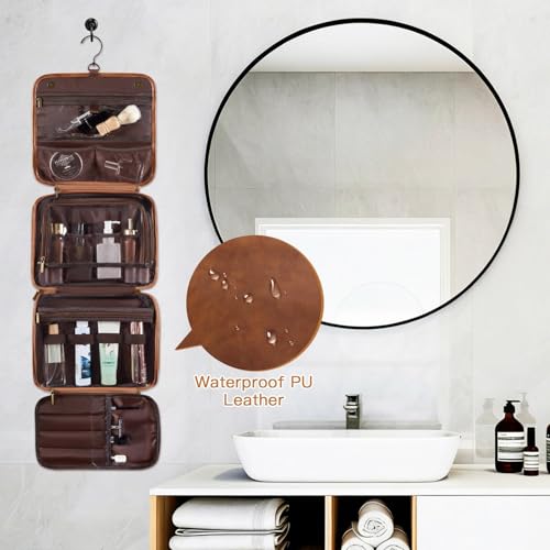 Personalized 3-in-1 Mens Toiletry Bag Groomsmen Gifts Best Man Proposal Gifts Bachelor Party Favor, PU Leather Waterproof Shaving Bag for Toiletries Travel Essential Accessories Light Brown B