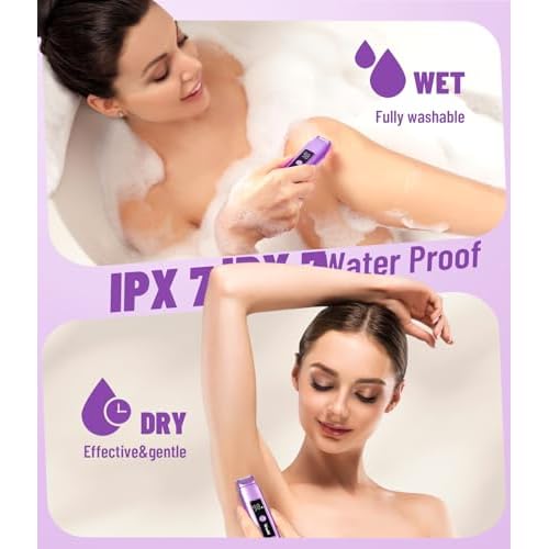 Electric Bikini Trimmer for Women: IPX7 Waterproof Dual Head Cordless Electric Shaver for Women with LED Display & 0.5mm Ceramic Blades for Pubic Hair, Face, Legs - Grape Purple