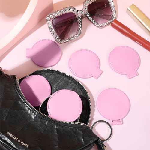 24 Pcs Mini Pink Compact Mirror Bulk for Women Small Round Portable Pink Mirror Makeup Folding Pocket Travel Accessories for Purse Christmas, 2.8 x 2.4 Inch