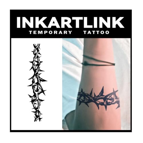 INKARTLINK Tattoo Tech, 2 Sheets Medium Semi Permanent Tattoo, Adult Art Design Temporary Tattoos, Lasts 1-2 Weeks, Waterproof, Realistic Look, No Adhesive, No Reflection (Long Thorns Design)