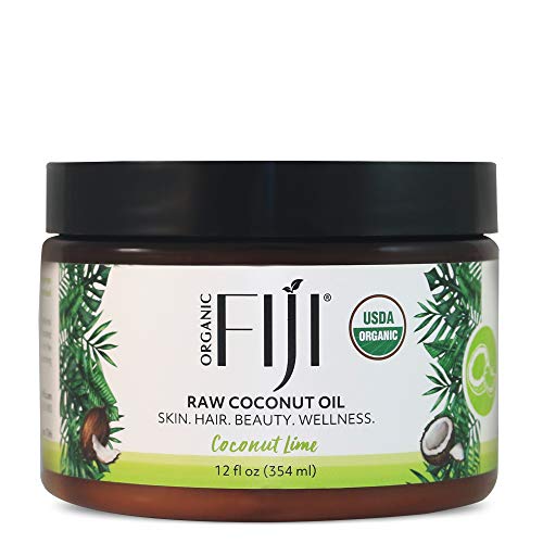 Organic Fiji Raw Cold Pressed Coconut Oil for Hair, Skin, Face & Body | Relaxing Massage Oil | Coconut Lime,12 oz for Women Men & Baby