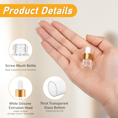 20 Pack 1ml Glass Dropper Bottles for Essential Oil & Cuticle