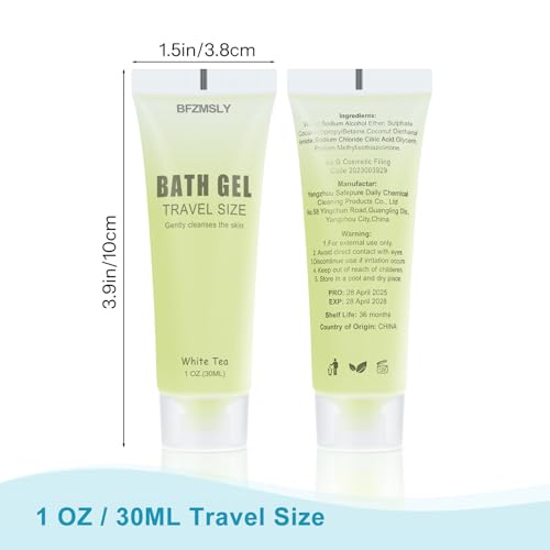 100 Pack Bulk Travel Size Body Wash, 1oz Tubes, White Tea Scent, Mini Shower Gel for Hotel Guests, TSA Approved Toiletries, Individually Sealed for Airbnb, Vacation Rentals