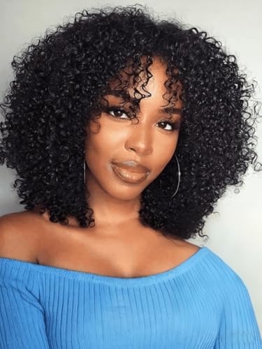UNICE 16 Inch Afro Kinky Curly Human Hair Wig with 180% Density, Glueless 7x5 HD Lace Closure, Pre Plucked Bleached Knots, Beginner Friendly