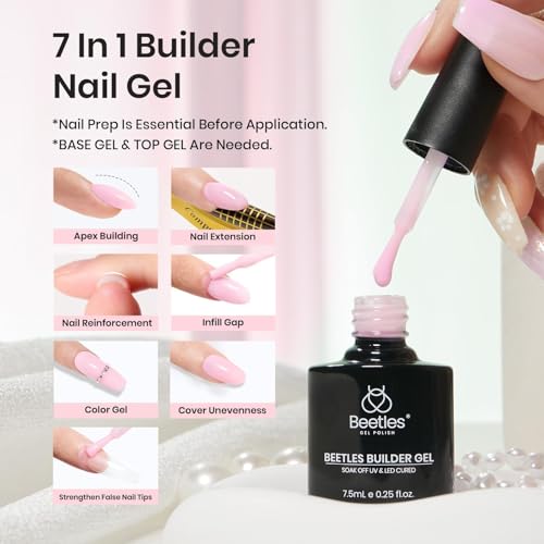 beetles Builder Gel 6 Colors 7 in 1 Strengthener Gel with Pearl Pink Gel Liner Nail Polish