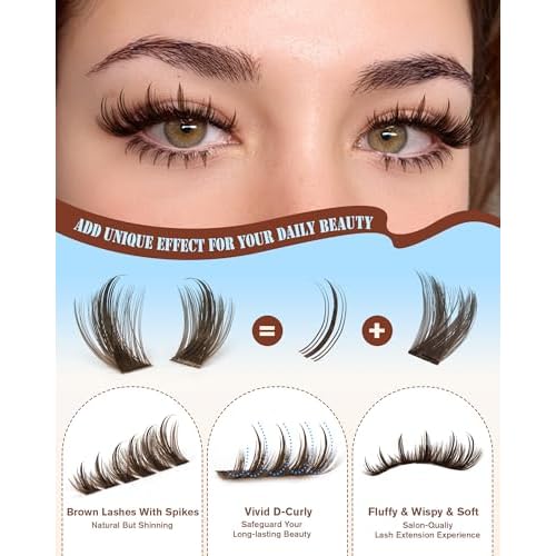 Brown Lash Clusters With Spikes Bottom Eyelash Clusters Wispy Cluster Eyelash Extensions Brown Manga Lash Clusters Fluff Individual Lashes 12-18MM 264Pcs by Zegaine