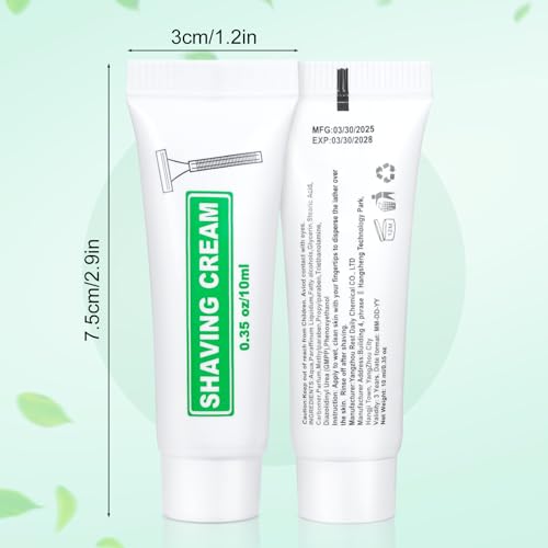 Travel Size Shaving Cream Bulk Pack of 200,Individually Wrapped 10ml/0.35fl oz Mini Disposable Shaving Cream in Bulk 1.2x2.9 inch Travel Size Toiletries Amenities for Guests,Homeless,Charity