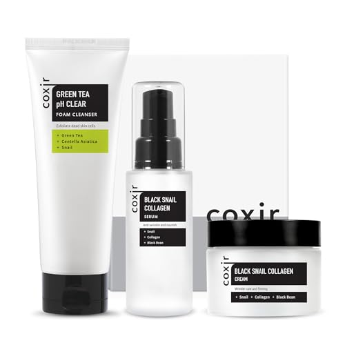 coxir BLACK SNAIL GIFT SET | Birthday Gifts | Black Rice, Snail Mucin, Collagen, Peptide | Firming, Moisturizing, Repairing, Korean Skin Care,Holiday Gift Set,Christmas Gift Set