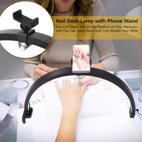 Small nail lamp for desk, half moon light for nail desk with Touch Control, Portable half moon nail lamp with Phone Holder (Black)