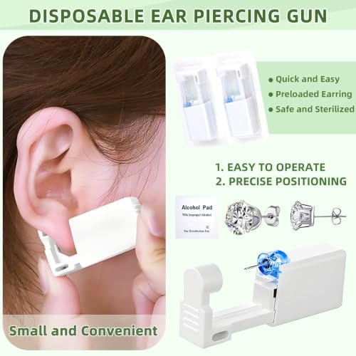 24 Pcs Ear Piercing Kit - Self Piercing Gun with Earrings & Pads