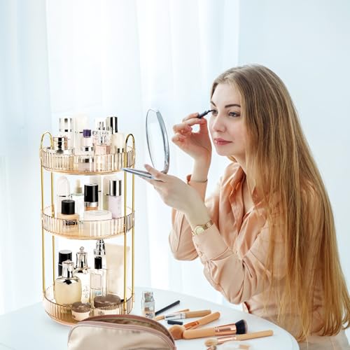 360 Rotating Makeup Organizer, 3 Tiers Plastic Bathroom Spinning Holder Rack, Round Lazy Susan Organizer, Large Capacity Countertop Shelf for Cosmetics, Perfume, Skincare, Spice, Toiletries