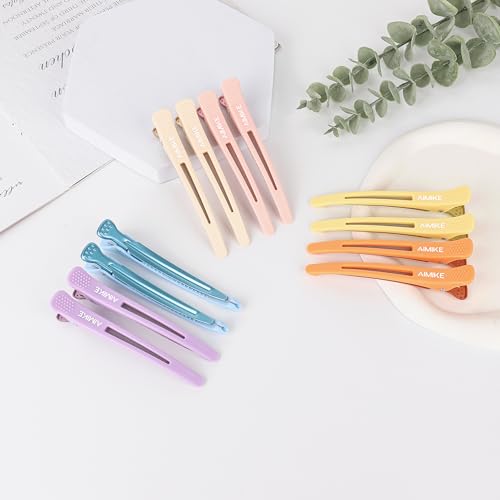 AIMIKE Hair Styling Clips Set - 12pcs Macaron No Crease Alligator Sectioning Clips with Silicone Band for Salon and Hair Roller Styling for Women