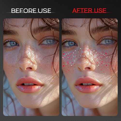 10 Pcs Red-Silver Dual-tone Glitter Freckles,Red and Silver Glitter Freckles Face Tattoo, Waterproof Face Sparkle Freckles, Long-lasting 48h Temporary Tattoos for Christmas
