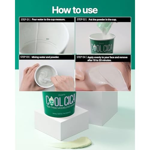 O¡¯earth Cool Cica Tea Tree Modeling Mask- Rapid Cooling & Pore Tightening Korean DIY Home Spa Mask - Easy to Use - Hydrating & Deep Pore Cleansing, Pack of 3, 1.01oz.