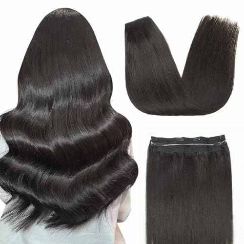 Wire Hair Extensions Real Human Hair Jet Black 14 Inch 70g invisible Removable Thick Straight Fishing Line Remy Wire Hair Extensions for Women(14 Inch #1 Jet Black£©