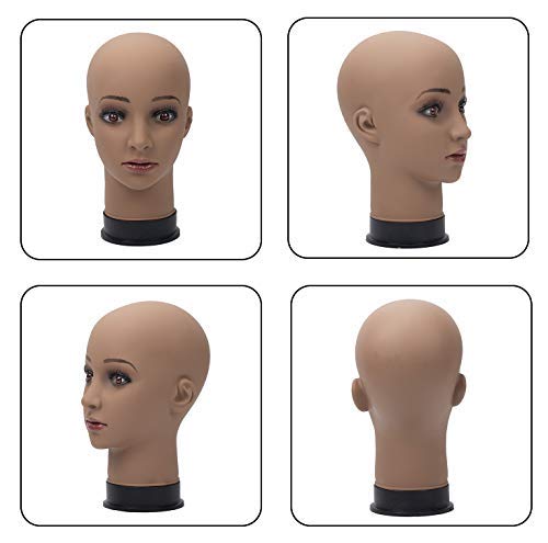 BHD BEAUTY Bald Mannequin Head Brown Female Professional Cosmetology for Wig Making, Display wigs, eyeglasses, hairs with T pins 22''