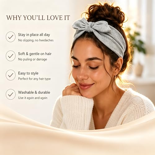 YCKXXL 4 Pack Women's Bow Headbands - Non-Slip Elastic Hair Wraps for Yoga & Workout